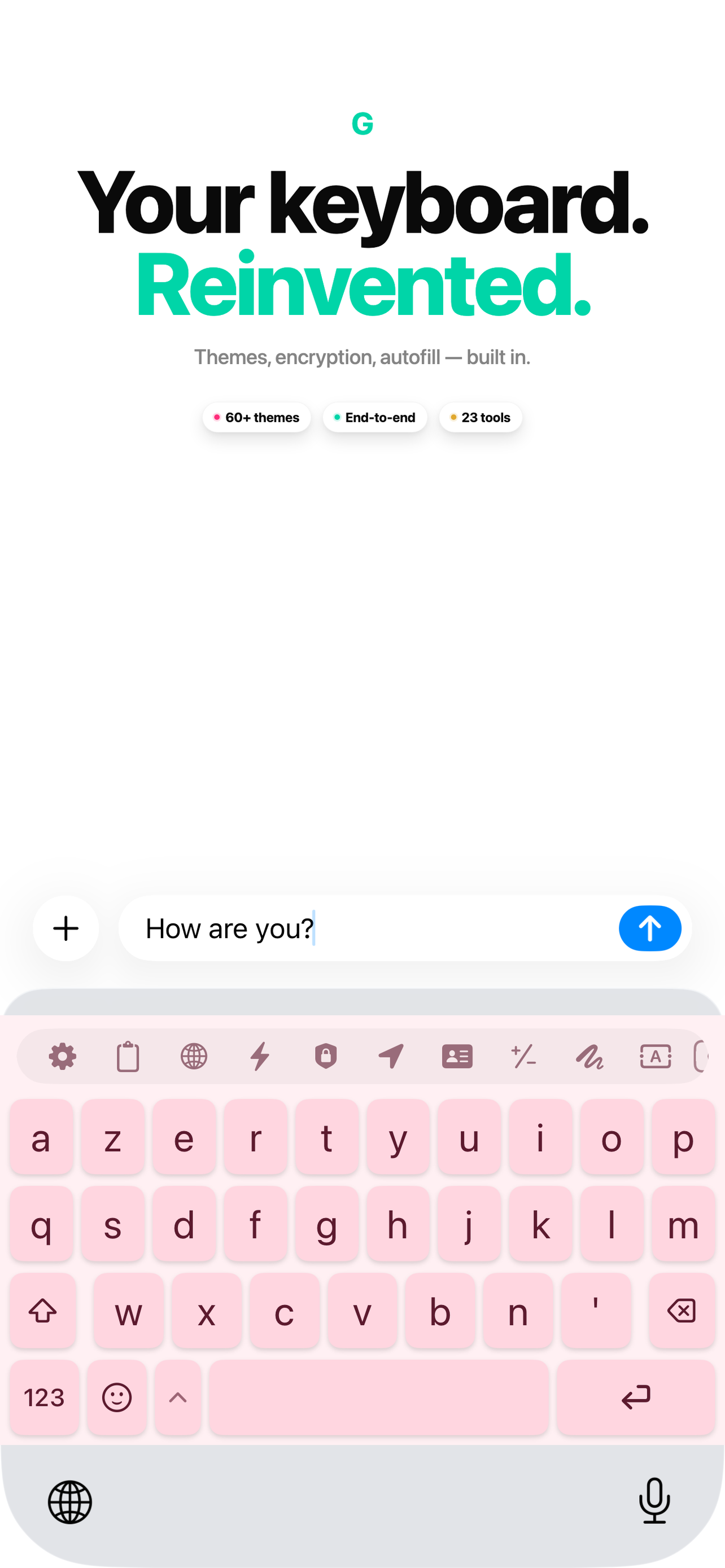 Glyphy keyboard with pastel rose theme